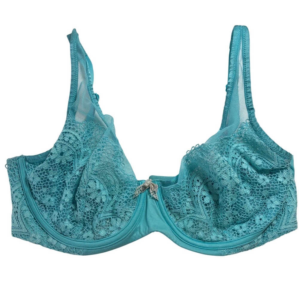 Victoria's Secret Body‎ by Victoria Unlined Demi Bra Teal Blue Lace Mesh 34DDD
